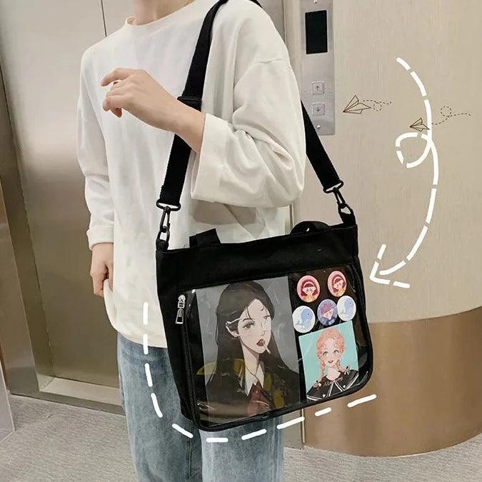 Black Canvas Shoulder Ita Bag - MoeMoeKyun