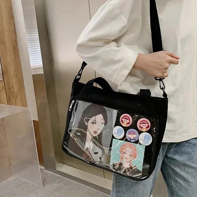 Black Canvas Shoulder Ita Bag - MoeMoeKyun