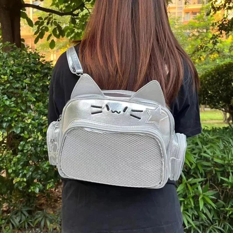 Silver Cat Ita Backpack Harajuku Style - MoeMoeKyun